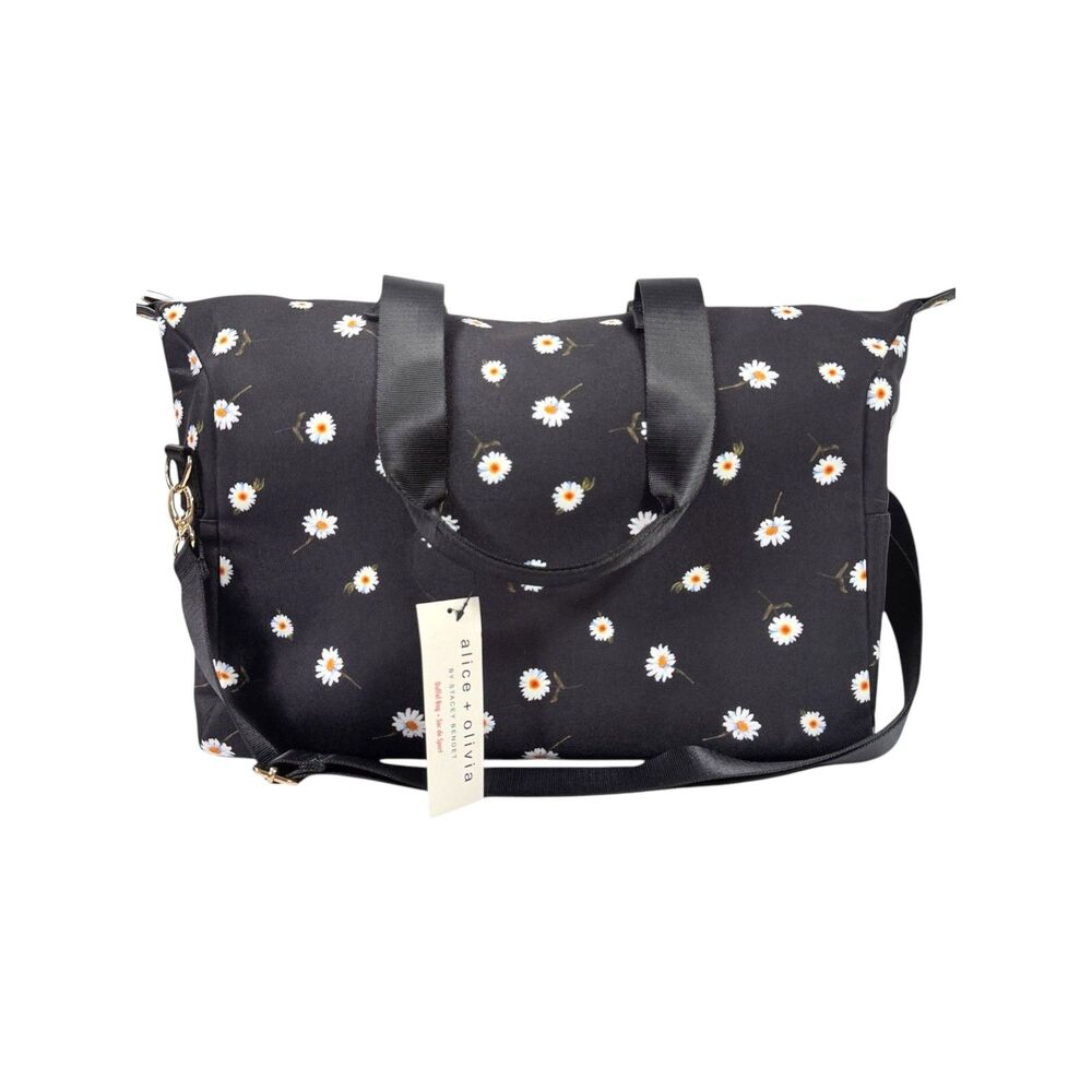 Alice + Olivia Black Daisy Print Duffel Bag NWT Floral‎ Travel Gym Carry On